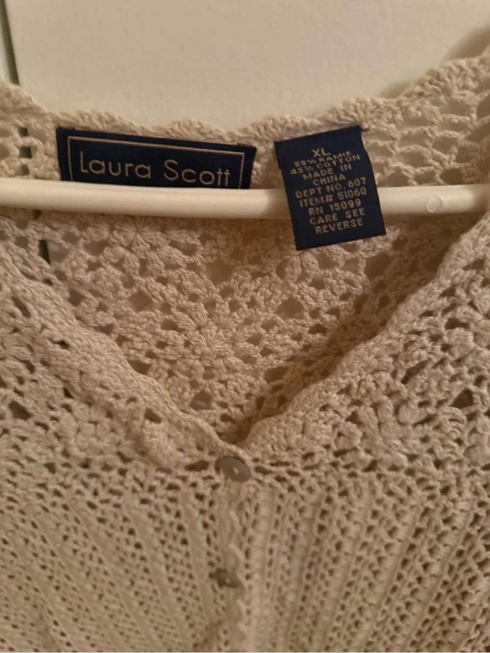 Laura Scott Cream Open-Knit Button Front Cardigan